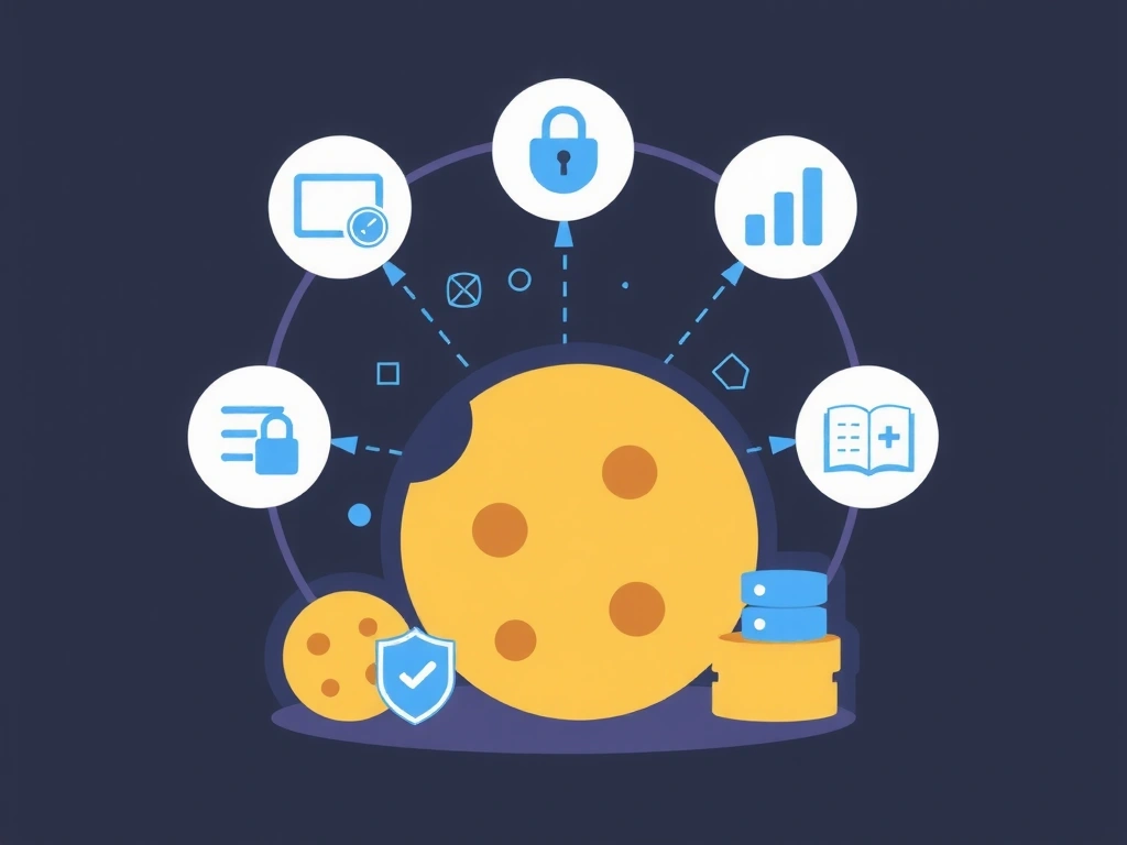 Illustration of a browser cookie icon with data flowing, representing digital privacy and data management